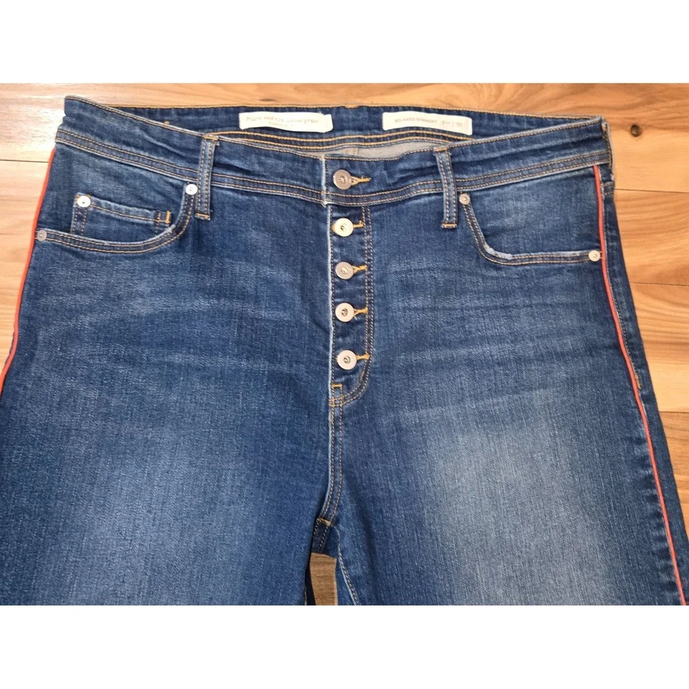 Pilcro‎ and the Letterpress Anthropologie Jeans Womens Blue Red 32 Button Fly - Picture 4 of 13